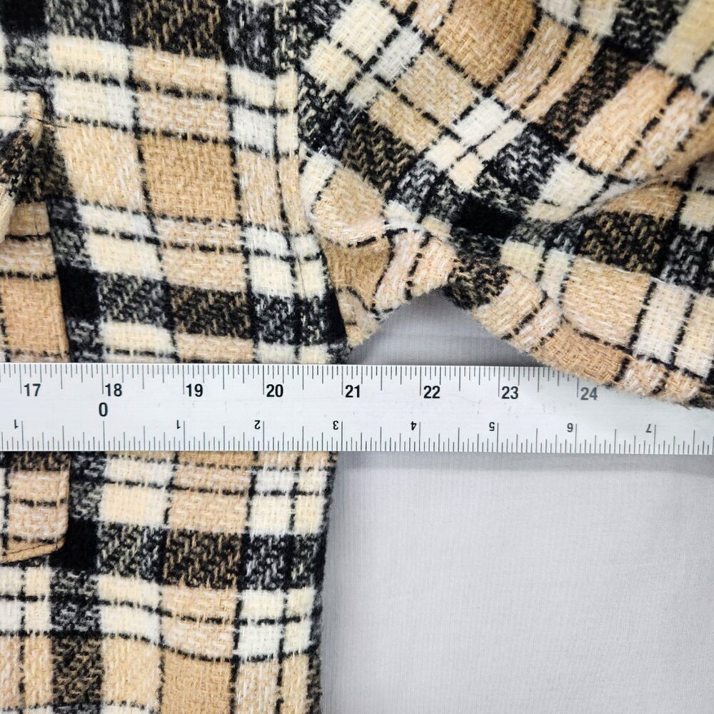 Forever 21 Wool Blend Shacket Womens XS Tan Brown Plaid Flannel Button Up Shirt - Picture 4 of 7